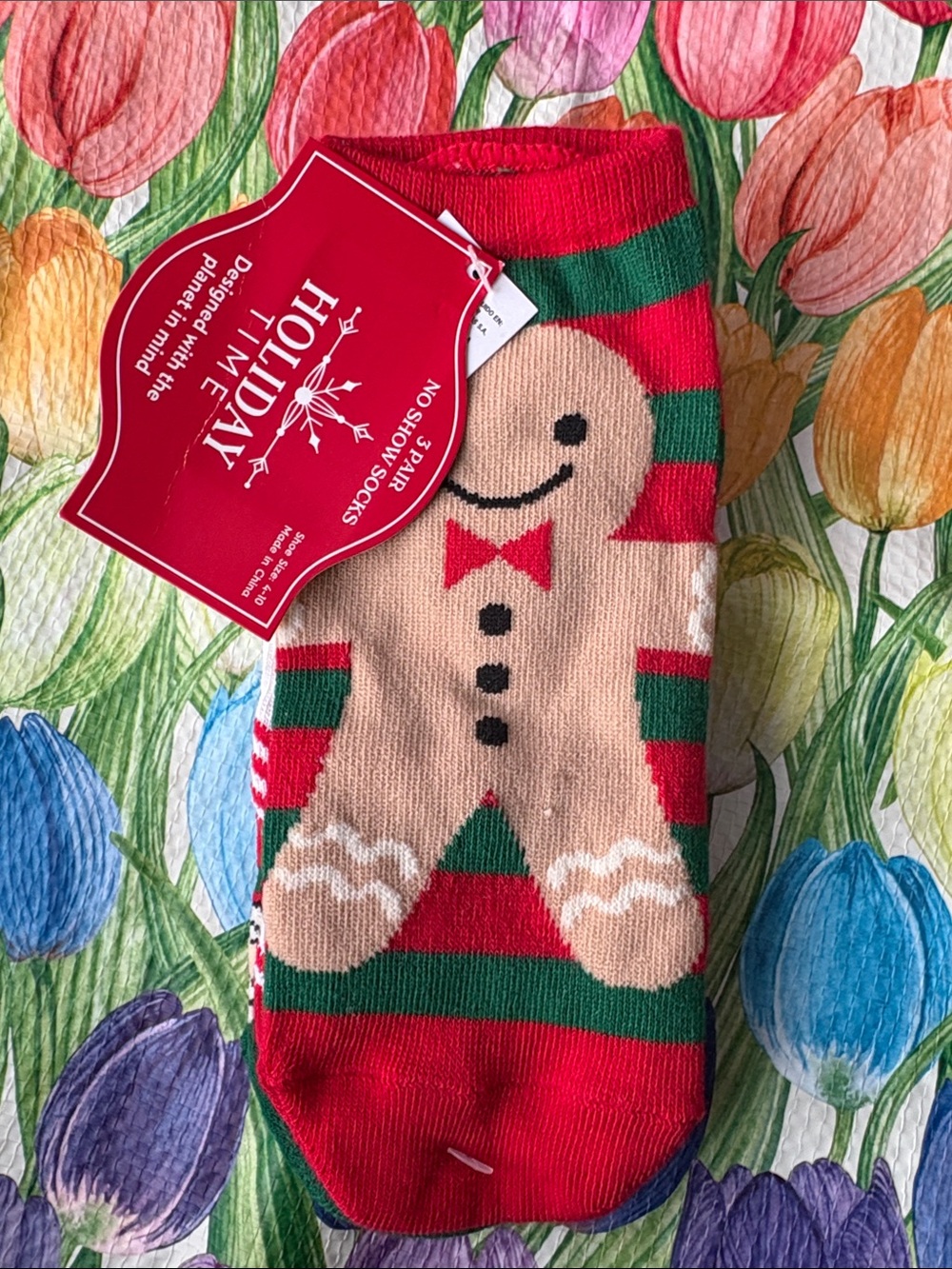 Holiday Time Red and Green Gingerbread Socks
